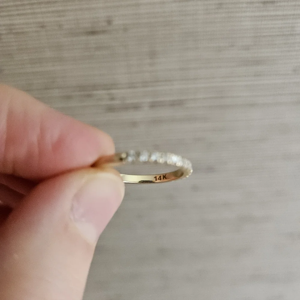 Vrai & Oro Half Pave 14k Yellow Gold Band Ring - Picture 2 of 7